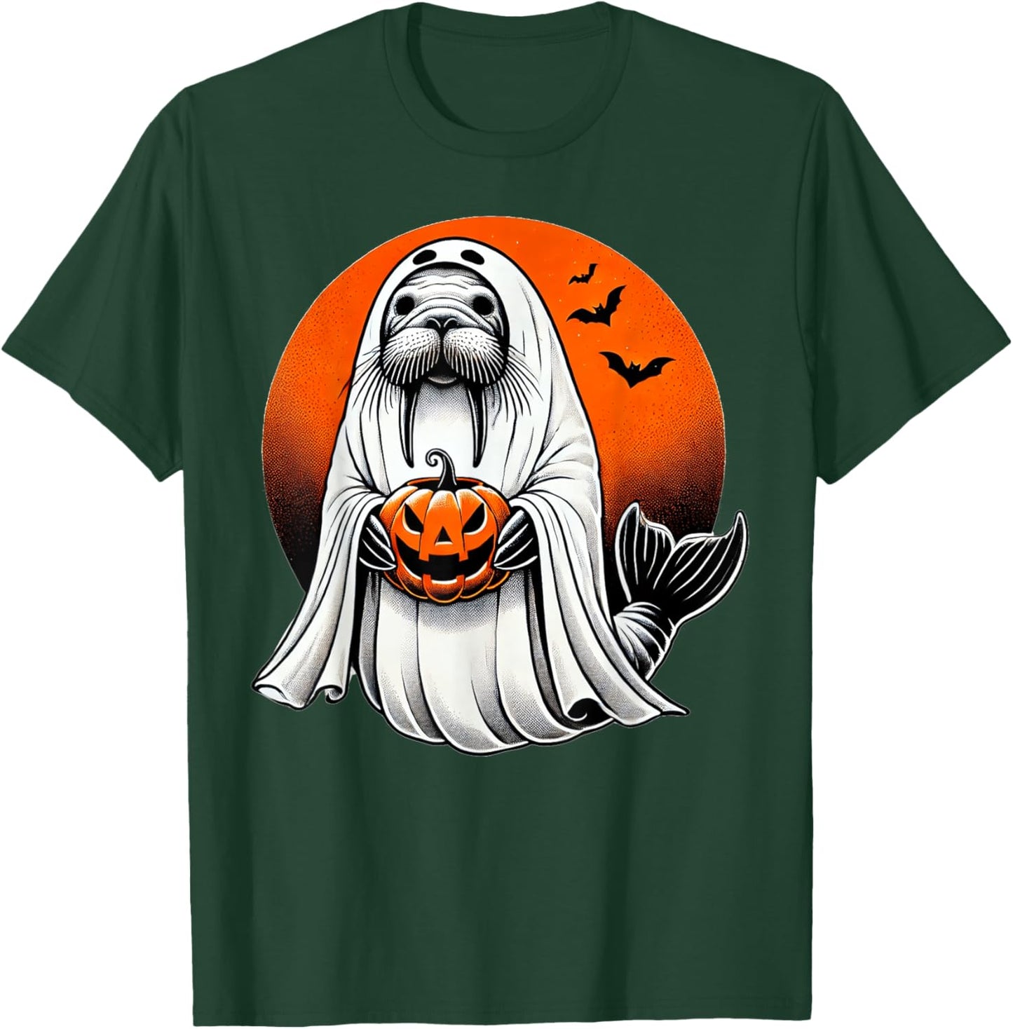 Halloween Seal Ghost Costume Walrus Jackolantern Pumpkin T-Shirt - T-Shirt | Forest