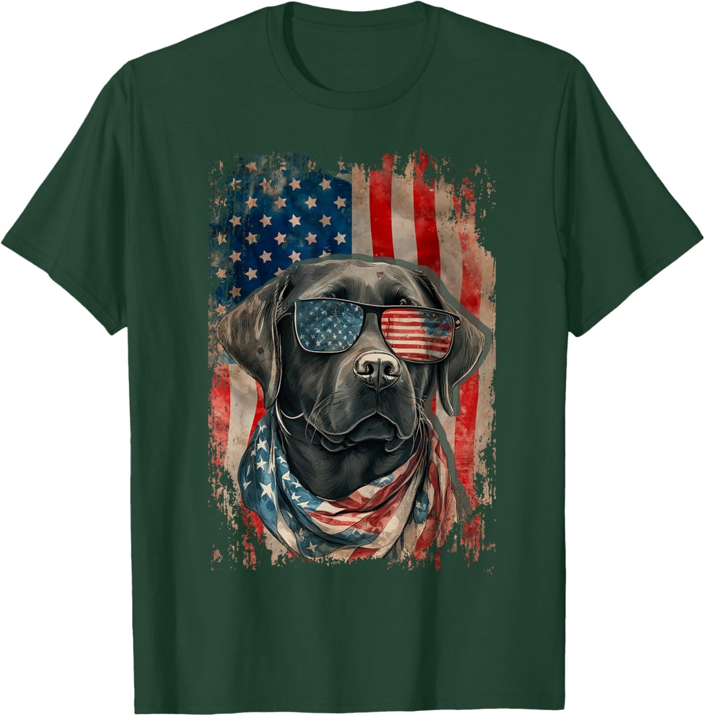 Black Labrador Retriever USA Flag Vintage Labrador Dog Lover T-Shirt - T-Shirt | Forest