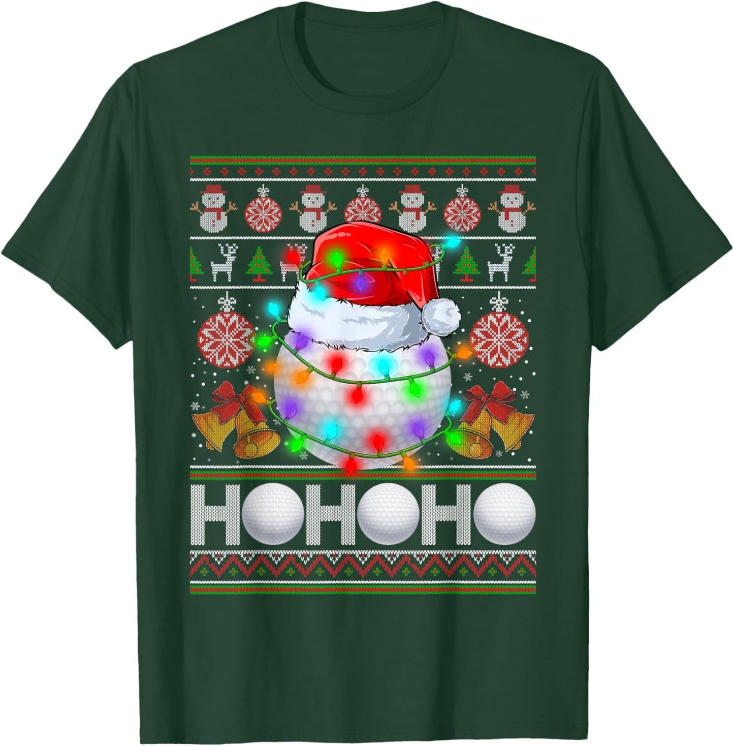 Santa Claus Golf Ball Xmas Tree Light Ugly Christmas Sweater T-Shirt - T-Shirt | Forest