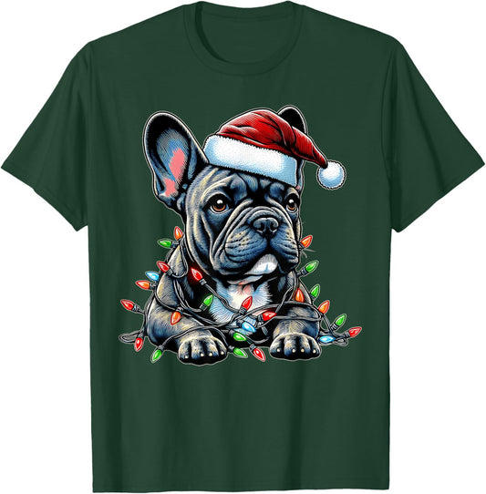 French Bulldog Frenchie Christmas Hat Xmas Men Women Kids T-Shirt - T-Shirt | Forest