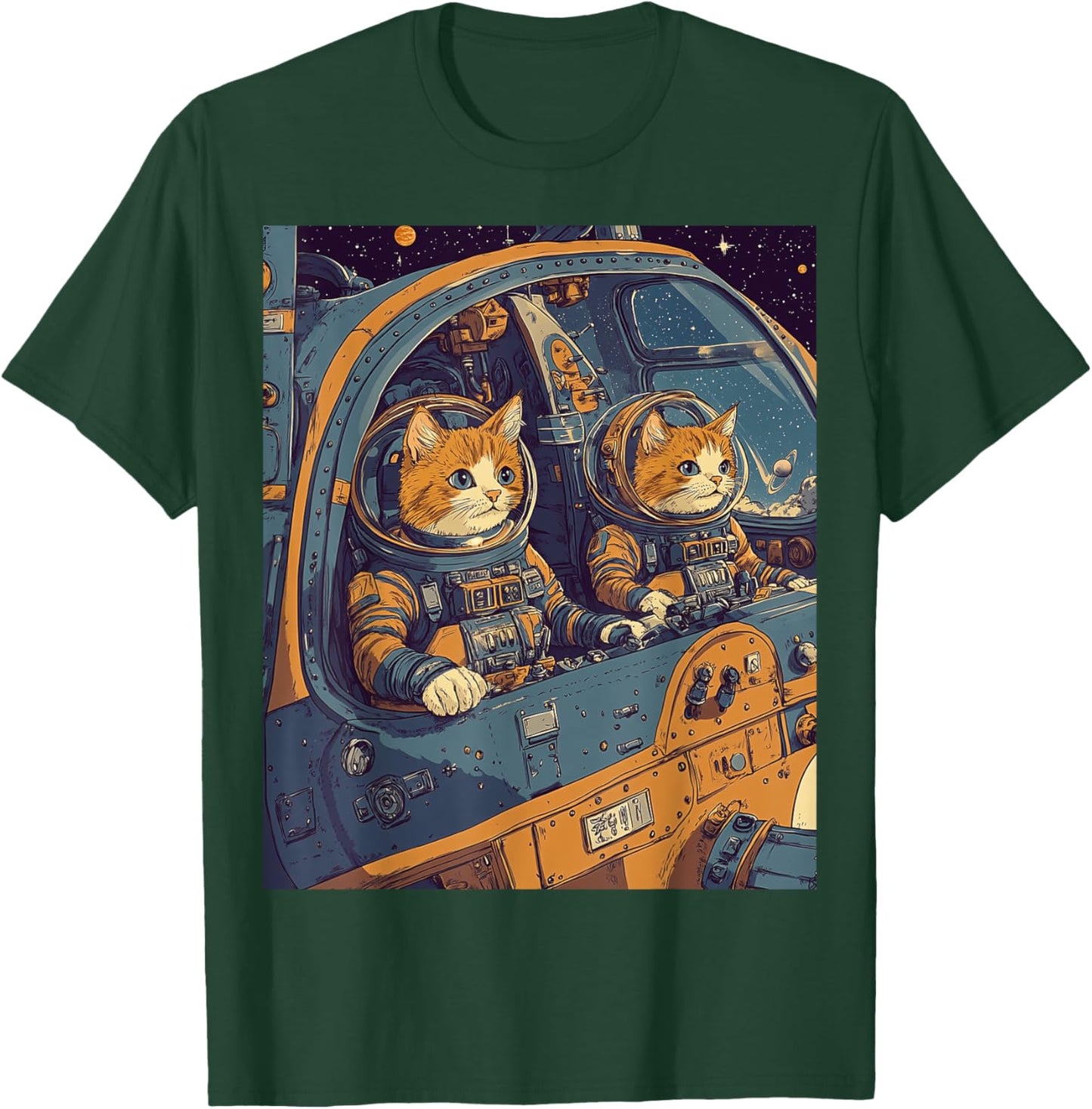 Two Cats Astronauts in Spacecraft T-Shirt - T-Shirt | Forest