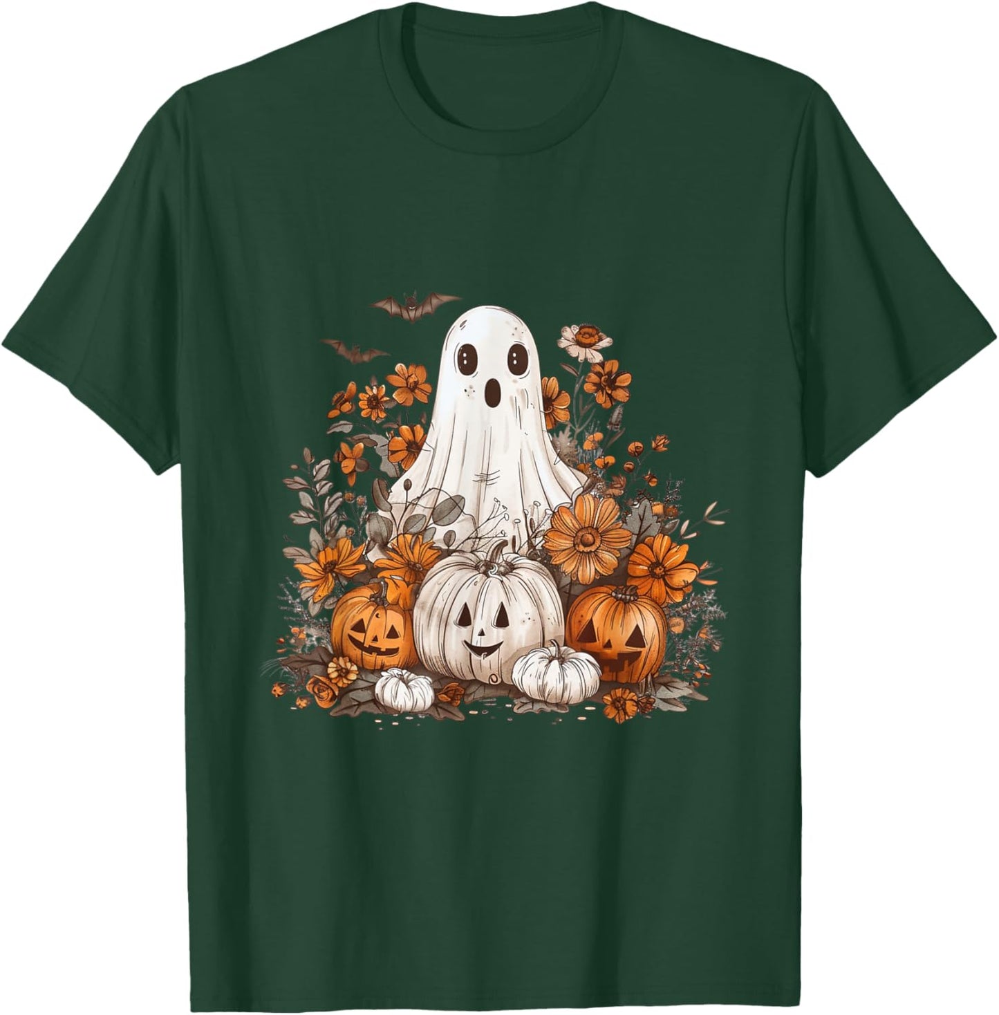 Cute Boho Flower Ghost Pumpkin Halloween Party Ghost Costume T-Shirt - T-Shirt | Forest