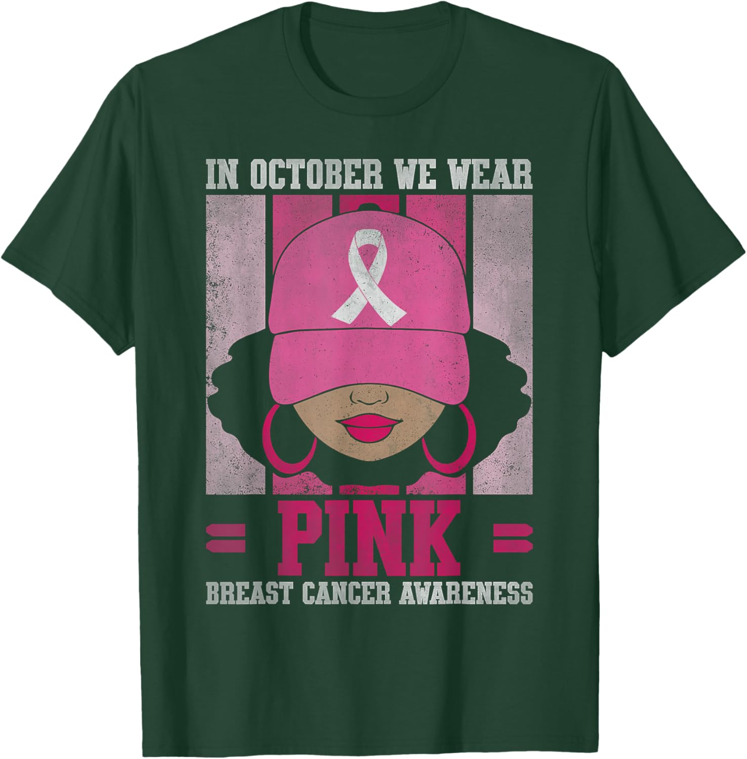 Black Woman In October We Wear Pink Breast Cancer Awareness T-Shirt - T-Shirt | Forest