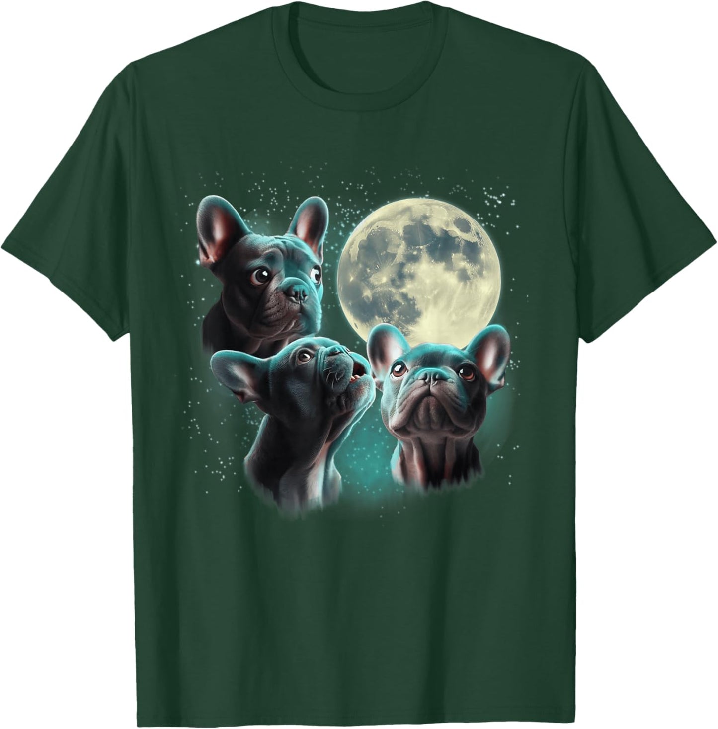 Funny Three French Bulldog Moon, 3 Frenchie Blue, Weird Cute T-Shirt - T-Shirt | Forest