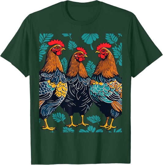 Three French Hens Cut-Out Stencil-Style T-Shirt - T-Shirt | Forest