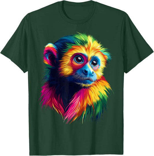 Colorful Capuchin Monkey Face Animal Lover Men Women Black T-Shirt - T-Shirt | Forest
