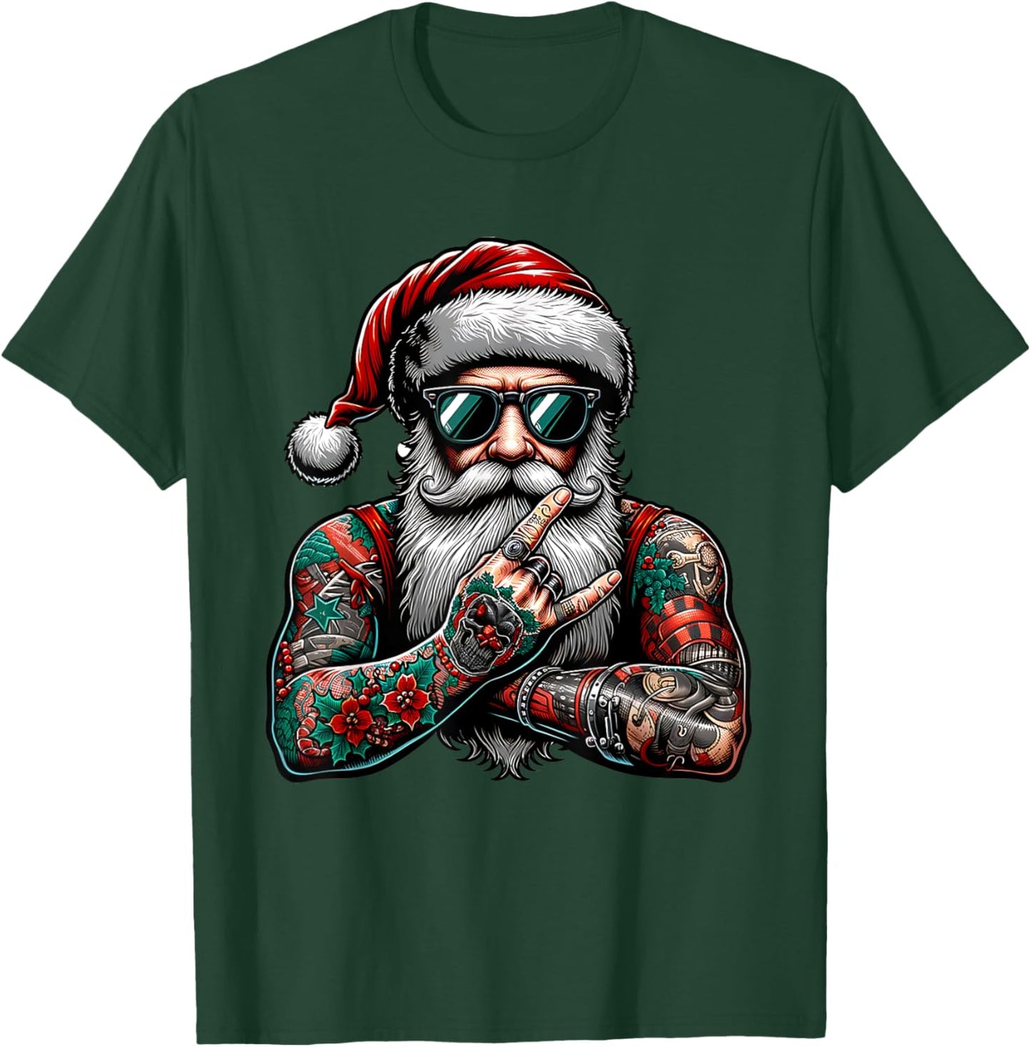 Tattooed Santa Claus inked xmas men & women ugly Christmas T-Shirt - T-Shirt | Forest