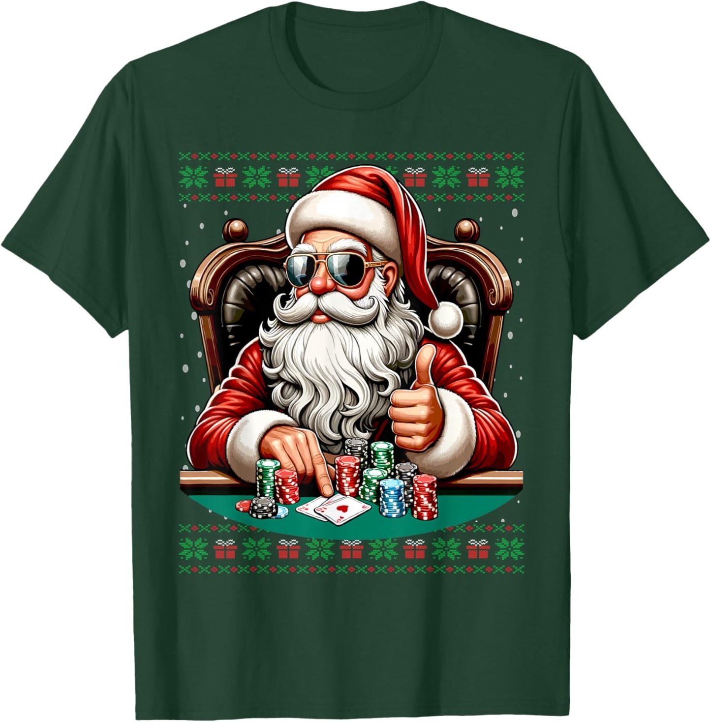 Poker Santa Poker Player Ugly Christmas Sweater T-Shirt - T-Shirt | Forest