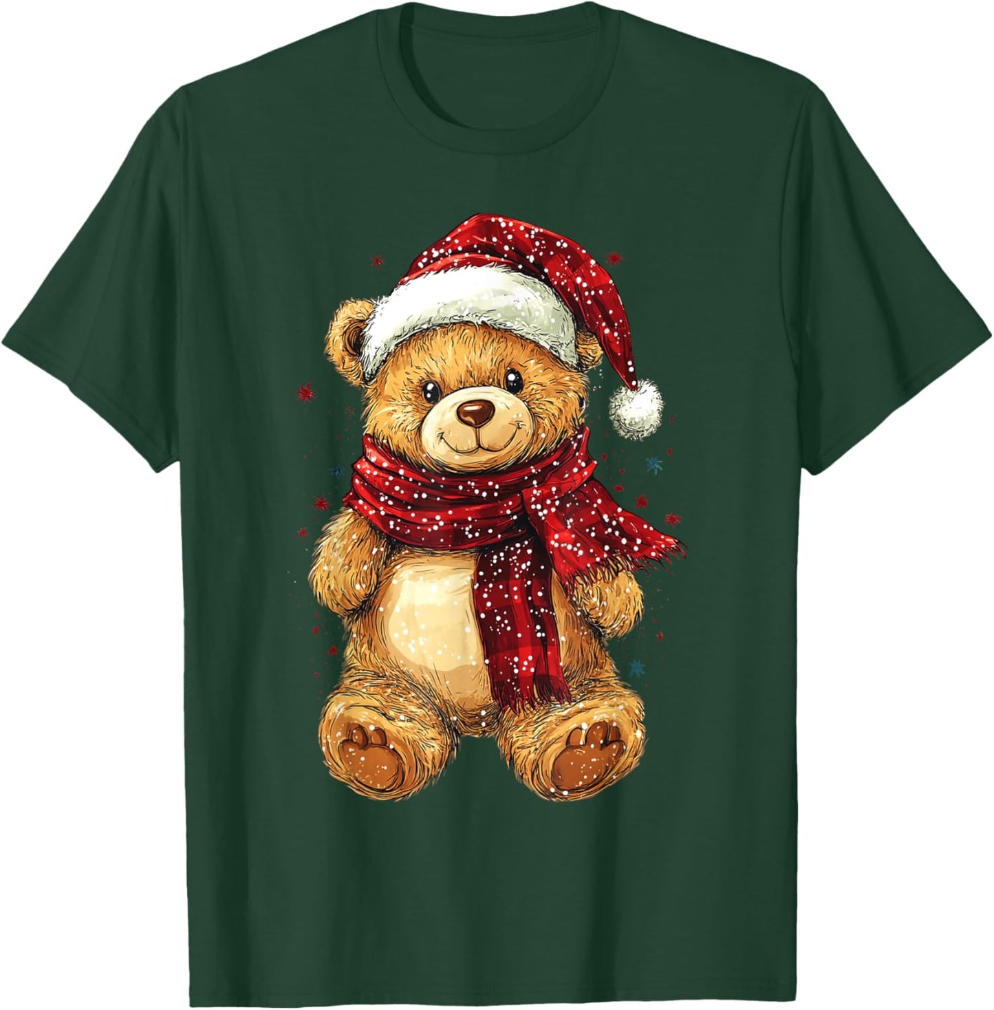 Teddy Bear Wearing Christmas Hat and Scarf Cute Bear T-Shirt - T-Shirt | Forest