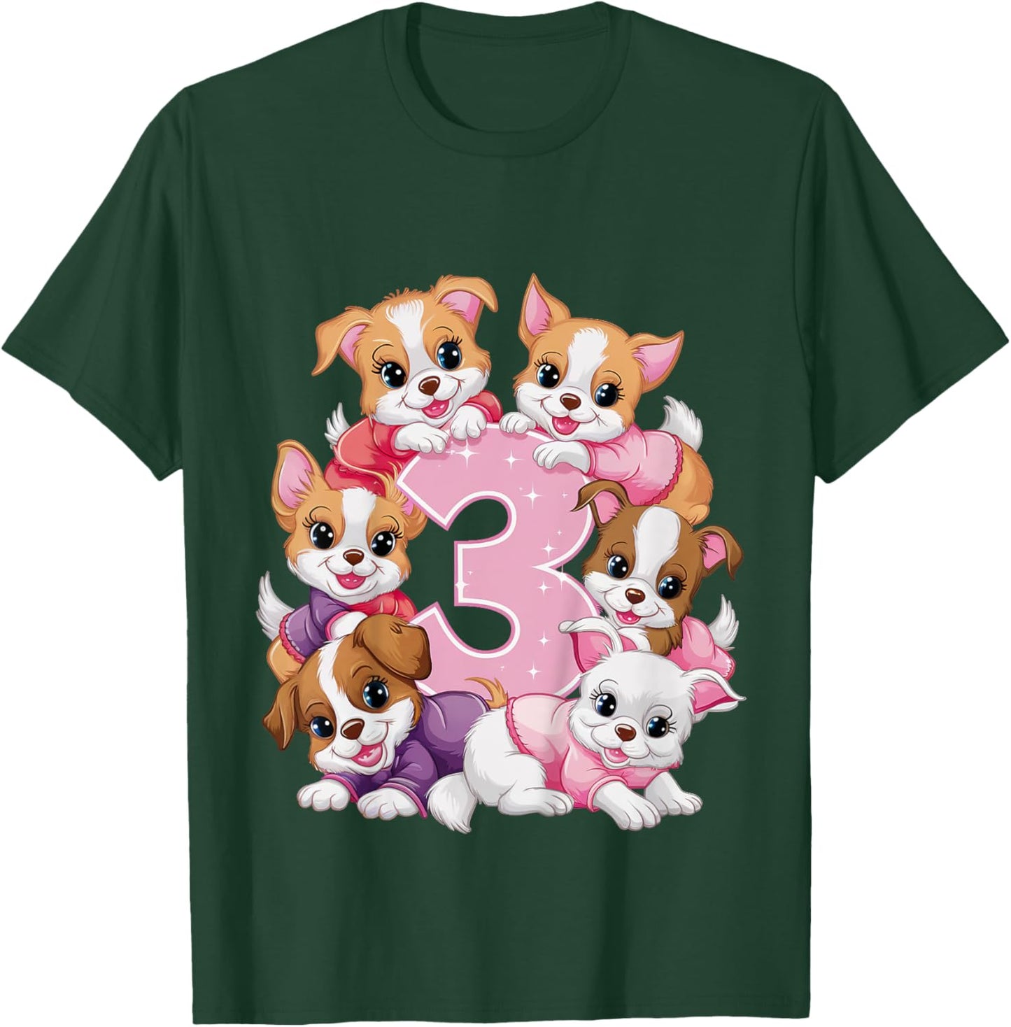 3rd Birthday Dog Birthday Shirt for Girls 3 Years Puppy T-Shirt - T-Shirt | Forest