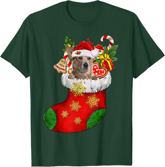 RED Heeler In Sock Christmas Santa Hat Xmas Dog Lover Women T-Shirt - T-Shirt | Forest