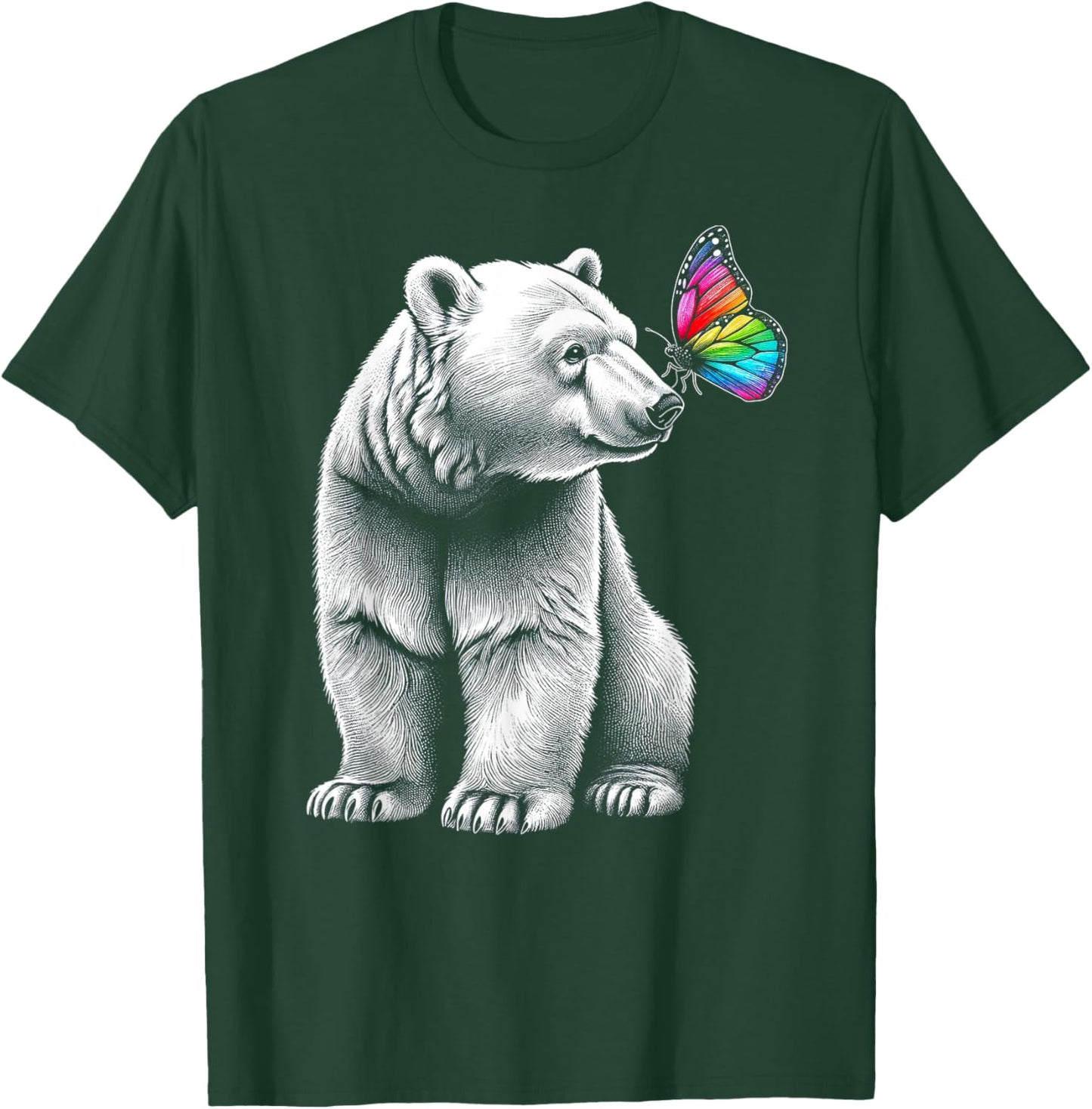 Bear Baby Wildlife Colorful Butterfly Grizzly Bear Artwork T-Shirt - T-Shirt | Forest