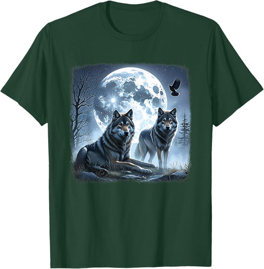Mystical Wolves Native American Full Moon Mountain 0CAS09 T-Shirt - T-Shirt | Forest