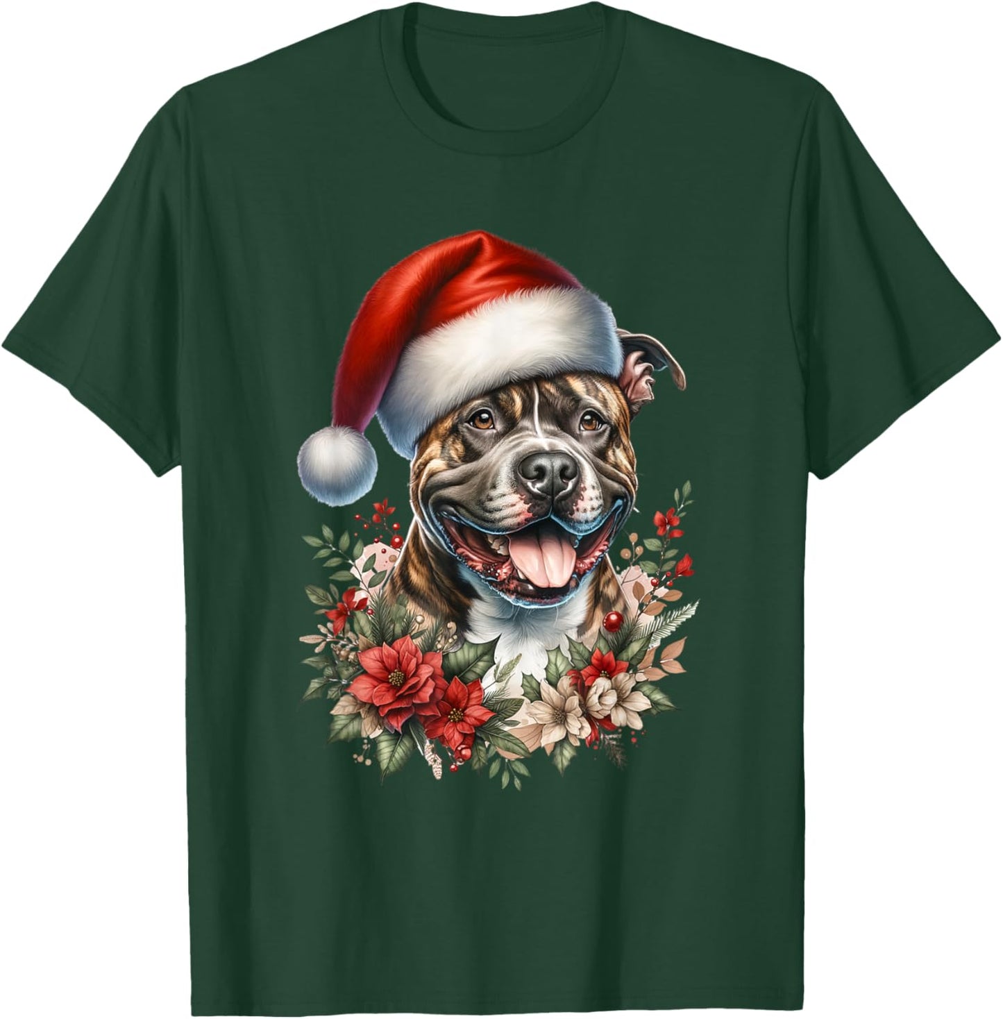 Christmas Brindle Pitbull Pit Dog Bully Watercolor Artwork T-Shirt - T-Shirt | Forest