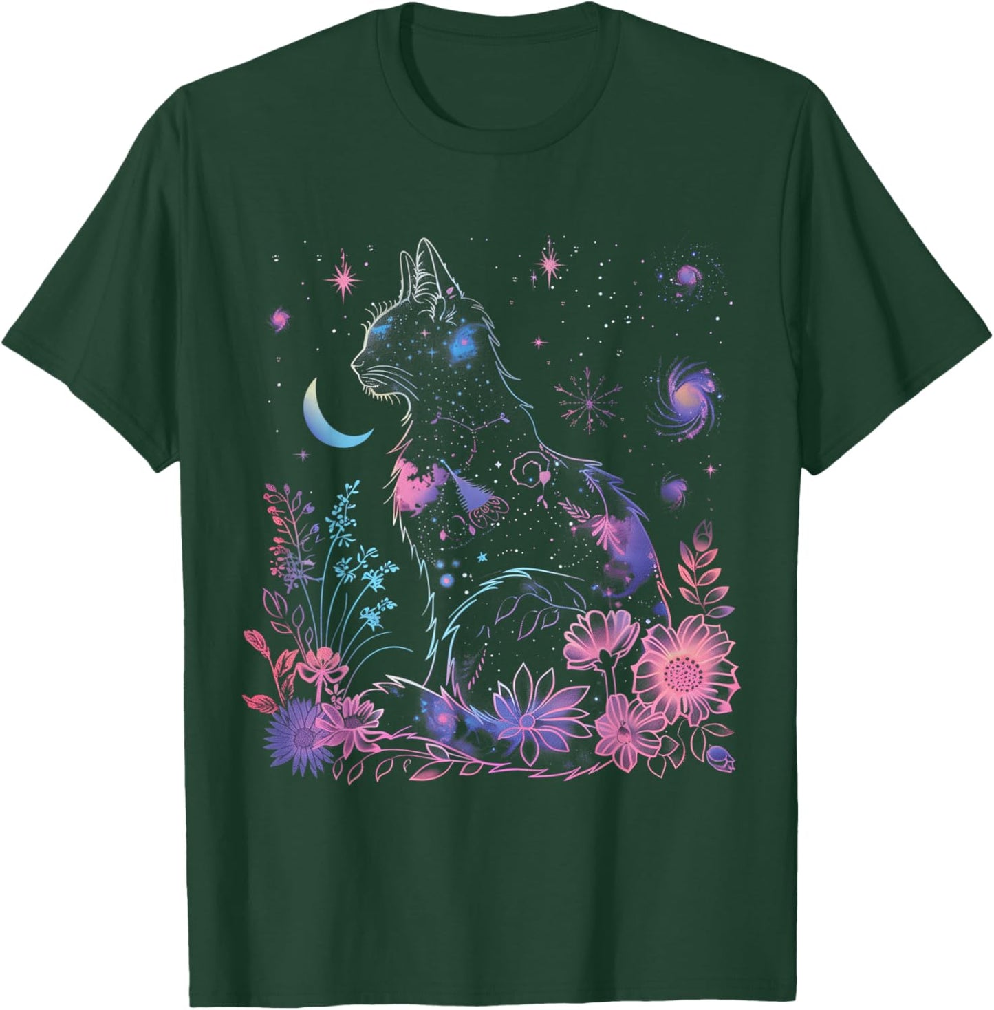 Halloween Black Cat Galaxy Costume Cat Lover Girls T-Shirt - T-Shirt | Forest