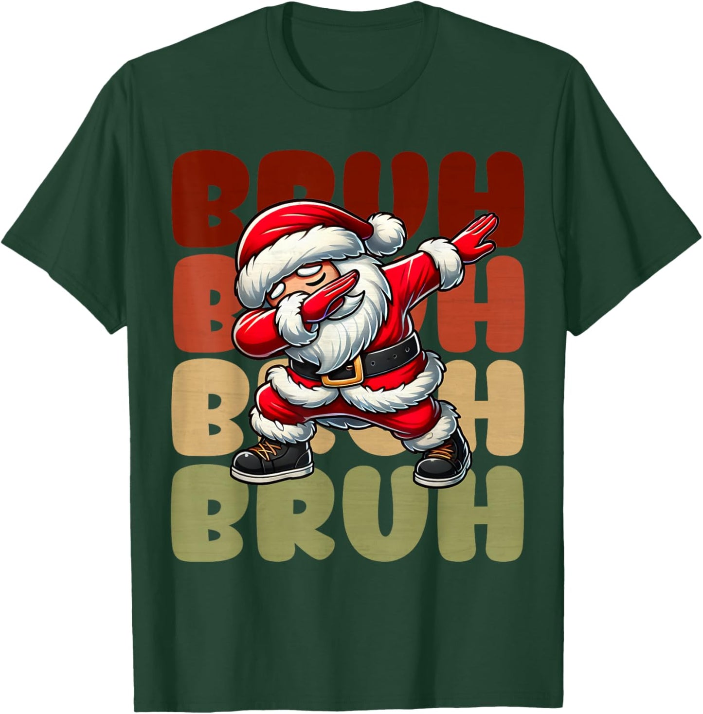 Bruh Christmas Funny Dabbing Santa Claus Kids Boys Xmas T-Shirt - T-Shirt | Forest