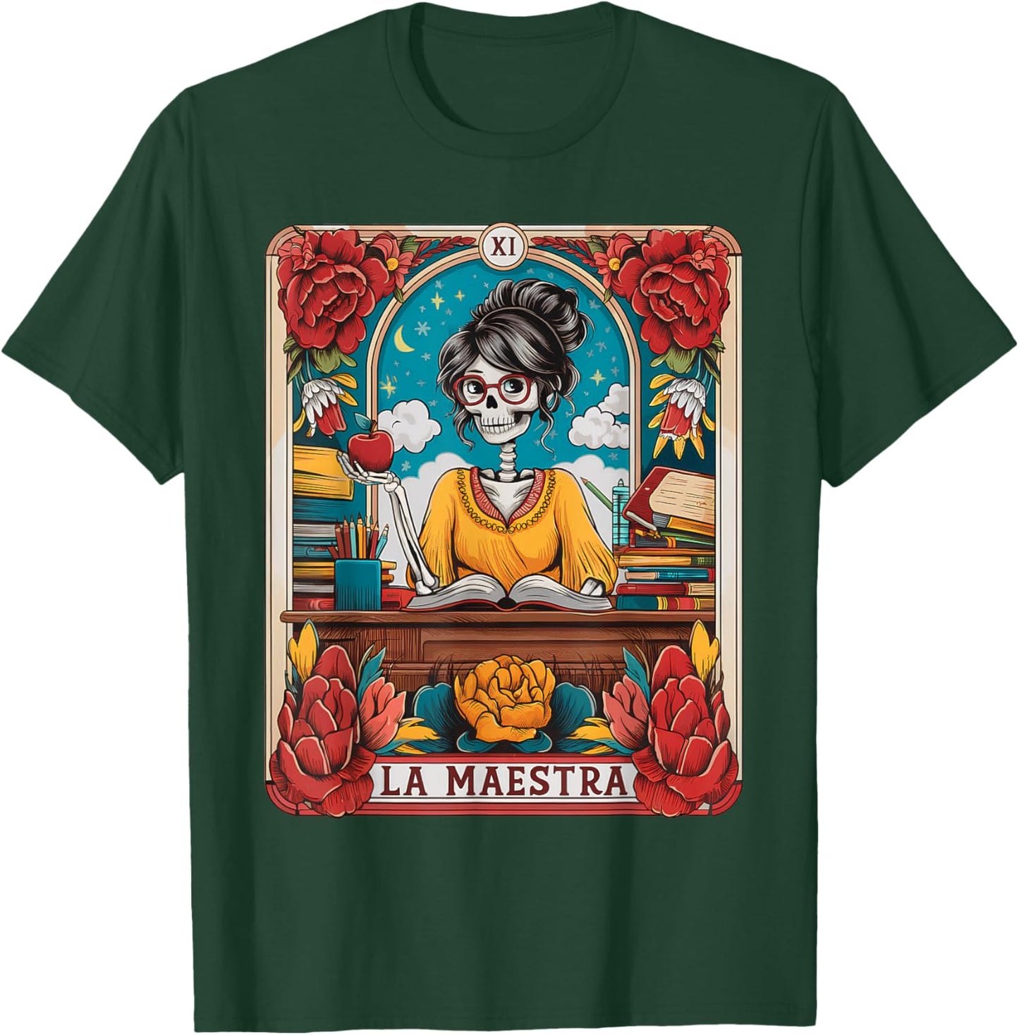 La Maestra Tarot Card Funny Spanish Teacher Mexican Skeleton T-Shirt - T-Shirt | Forest