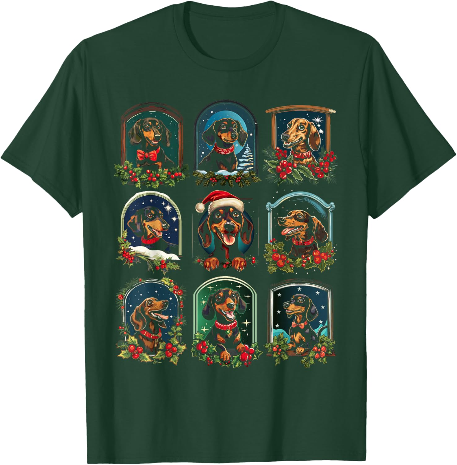 Vintage Christmas Dachshund T-Shirt - T-Shirt | Forest
