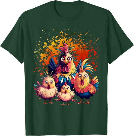 Colorful Funny Chicken Art T-Shirt - T-Shirt | Forest