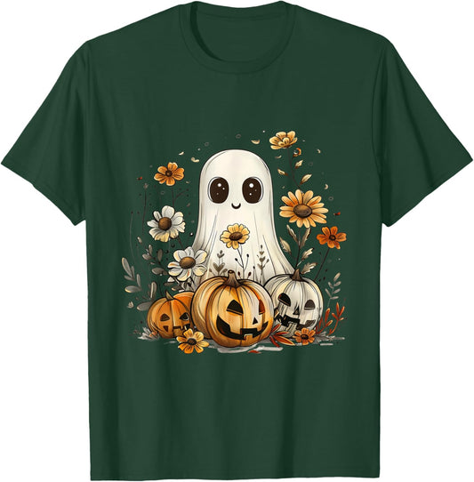 Cute Boho Flower Ghost Pumpkin Halloween Party Ghost Costume T-Shirt - T-Shirt | Forest