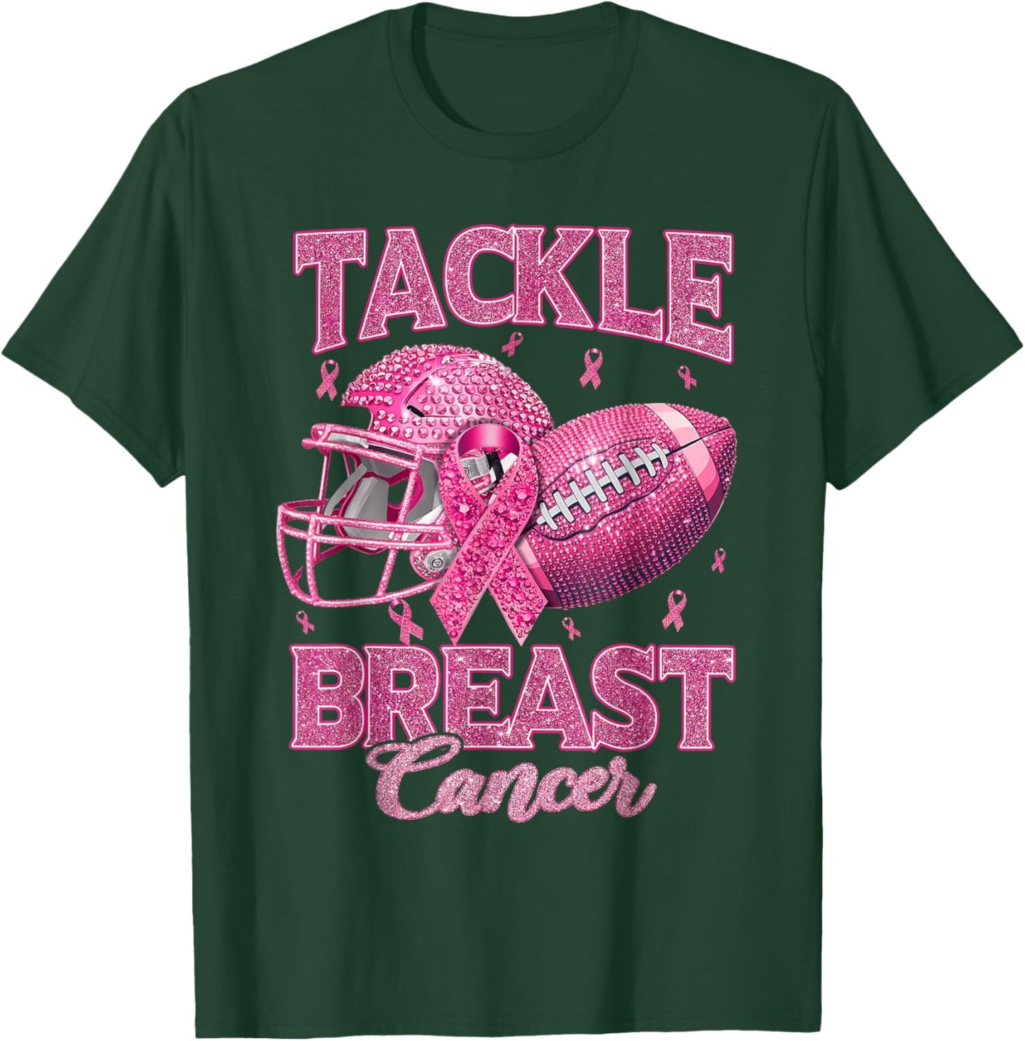Tackle Breast Cancer Awareness American Football Pink Ribbon T-Shirt - T-Shirt | Forest