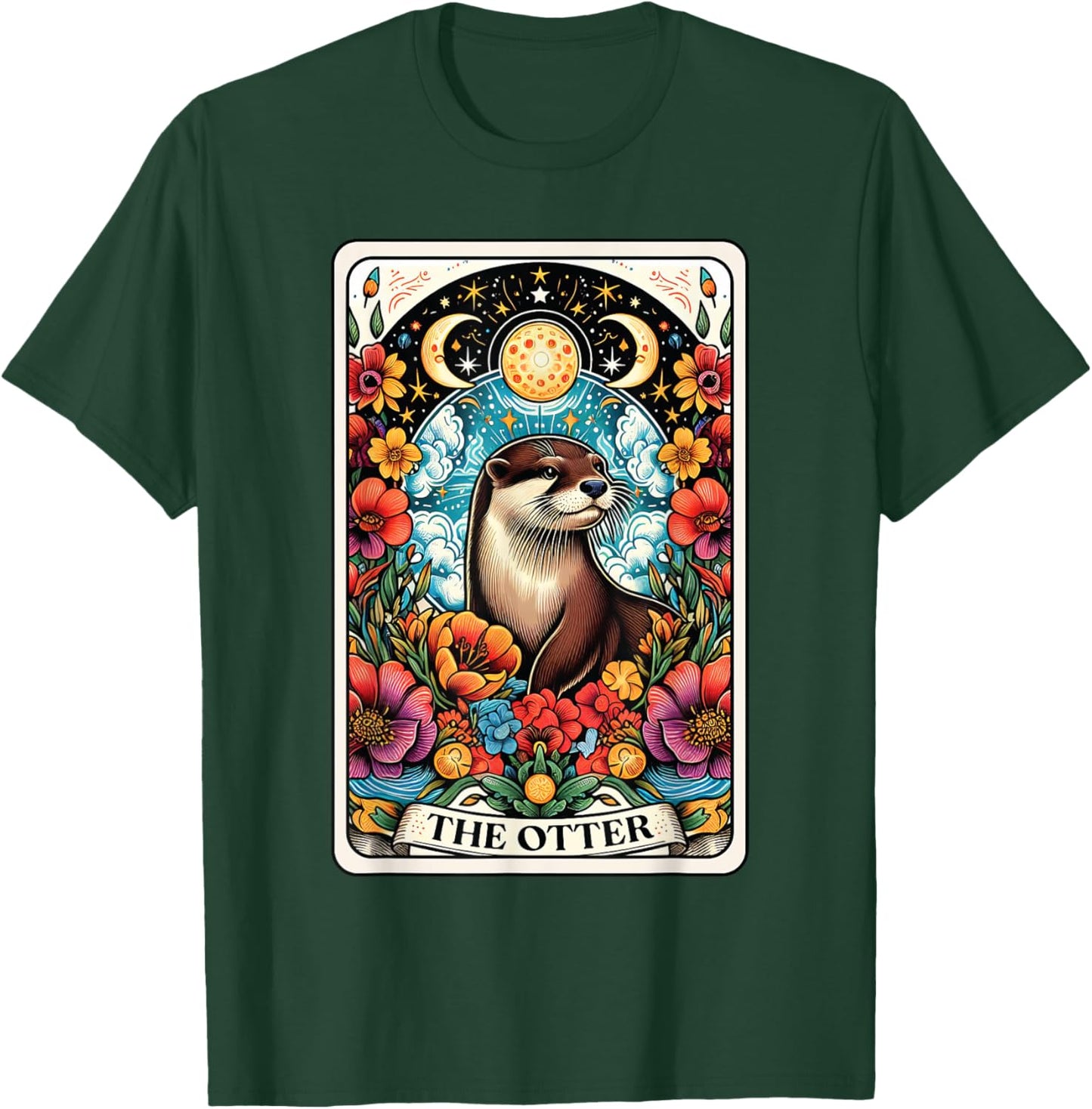 Catumet Otter -Adults Otter Tarot Black Short Sleeve Classic Fit Polyester 100% Cotton Blend Modern Classic Animals Cartoon Small T-Shirt - T-Shirt | Forest