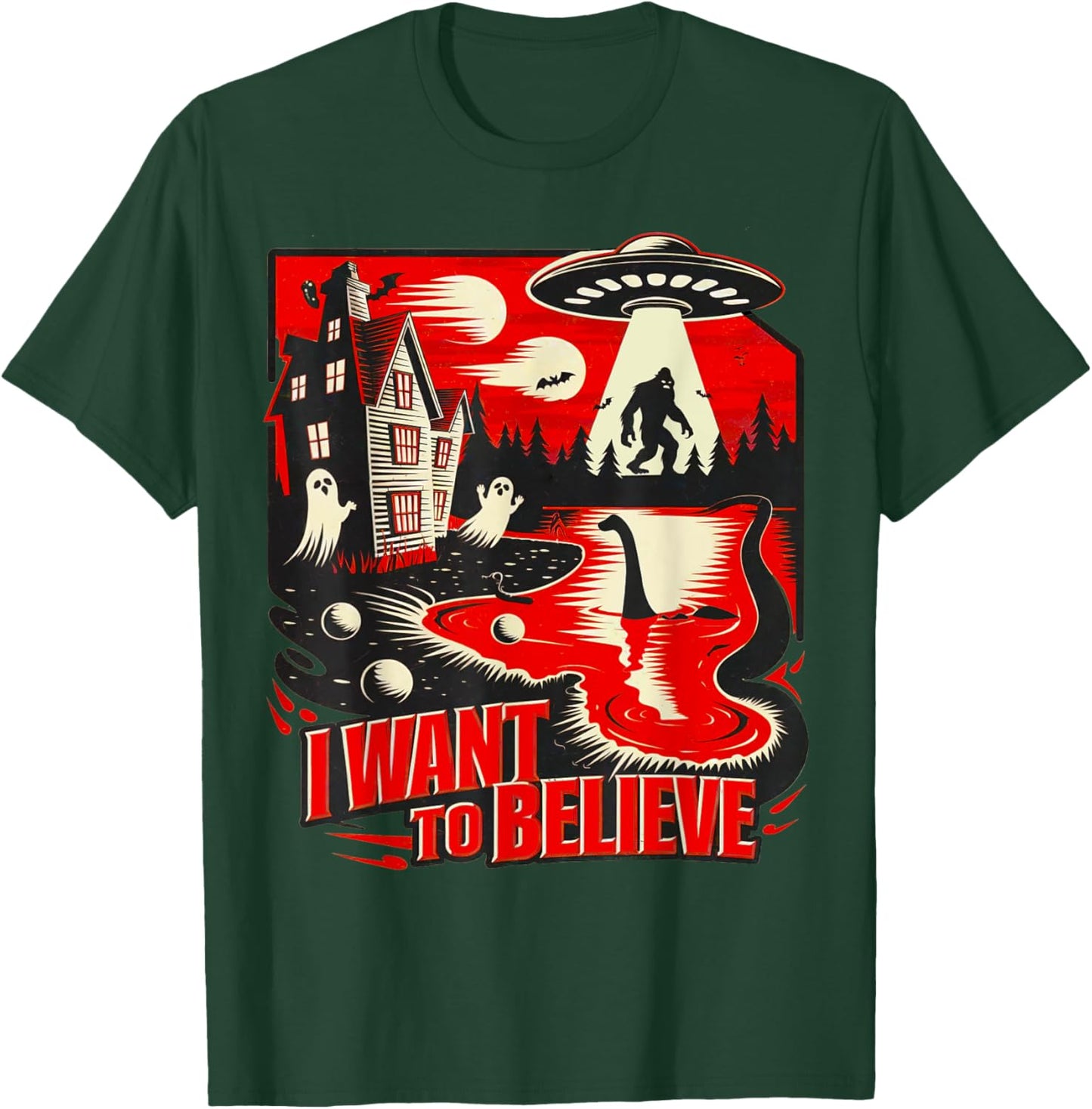 I want to believe UFO Loch Ness Ghost T-Shirt - T-Shirt | Forest