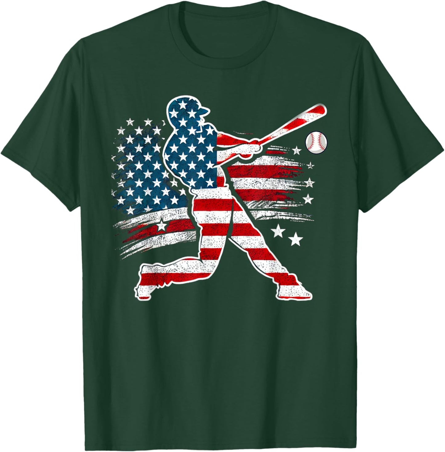 American Baseball Batter With United States Flag USA Retro T-Shirt - T-Shirt | Forest
