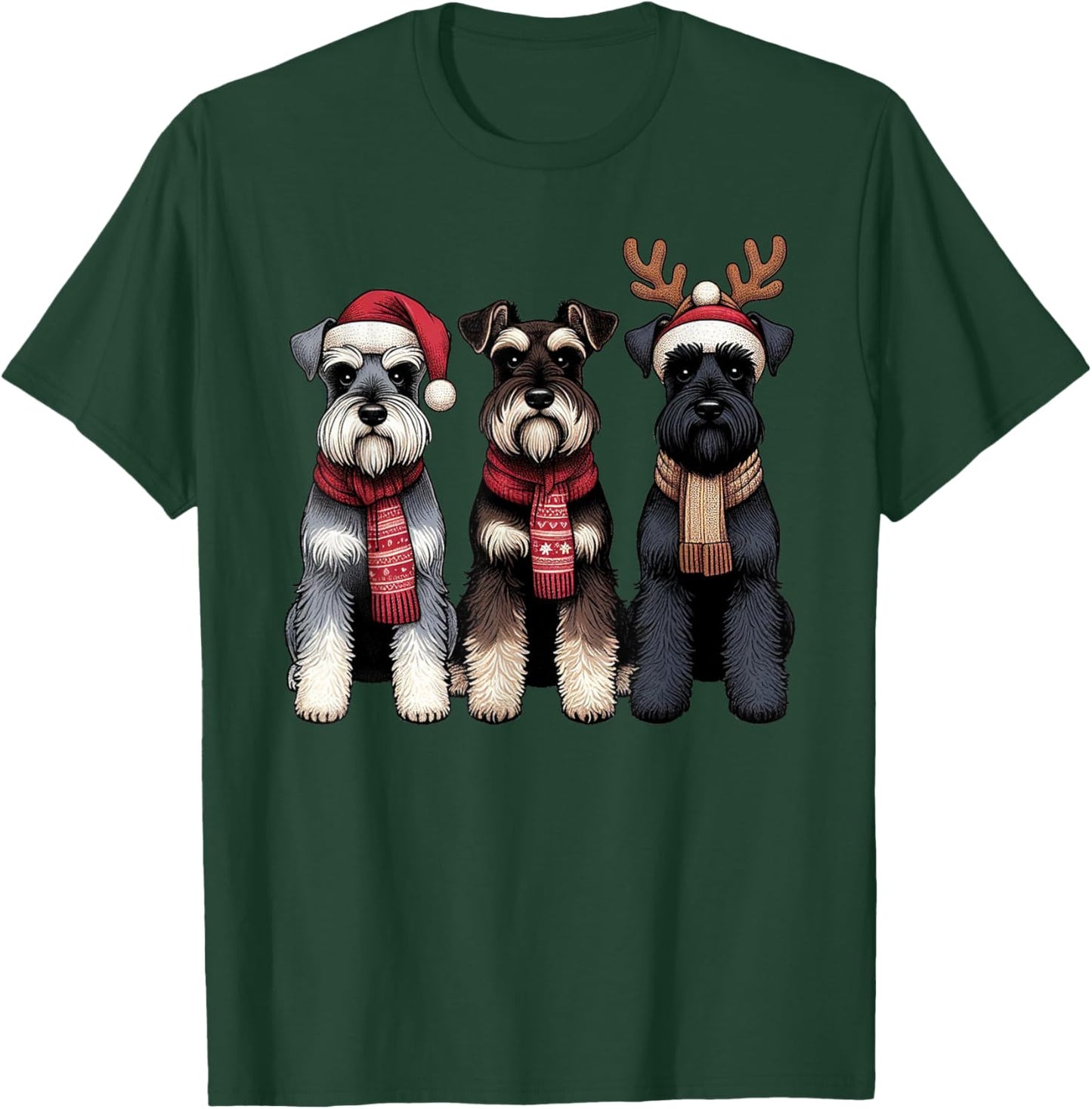 Santa Reindeer Schnauzer Christmas Dachshund Lover Pajama T-Shirt - T-Shirt | Forest