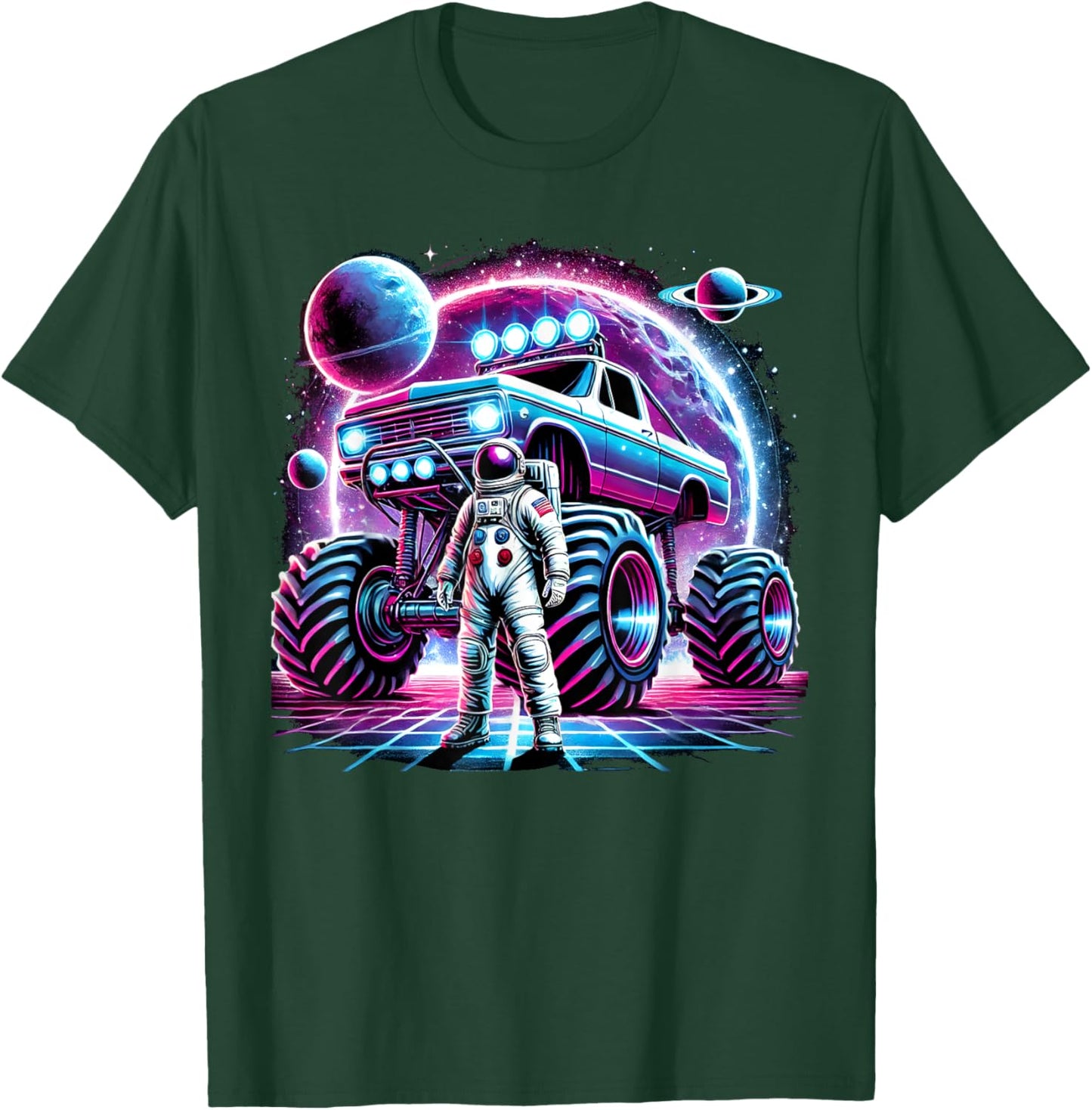 Astronaut Cosmic Space Adventure Monster Truck Astronomy T-Shirt - T-Shirt | Forest