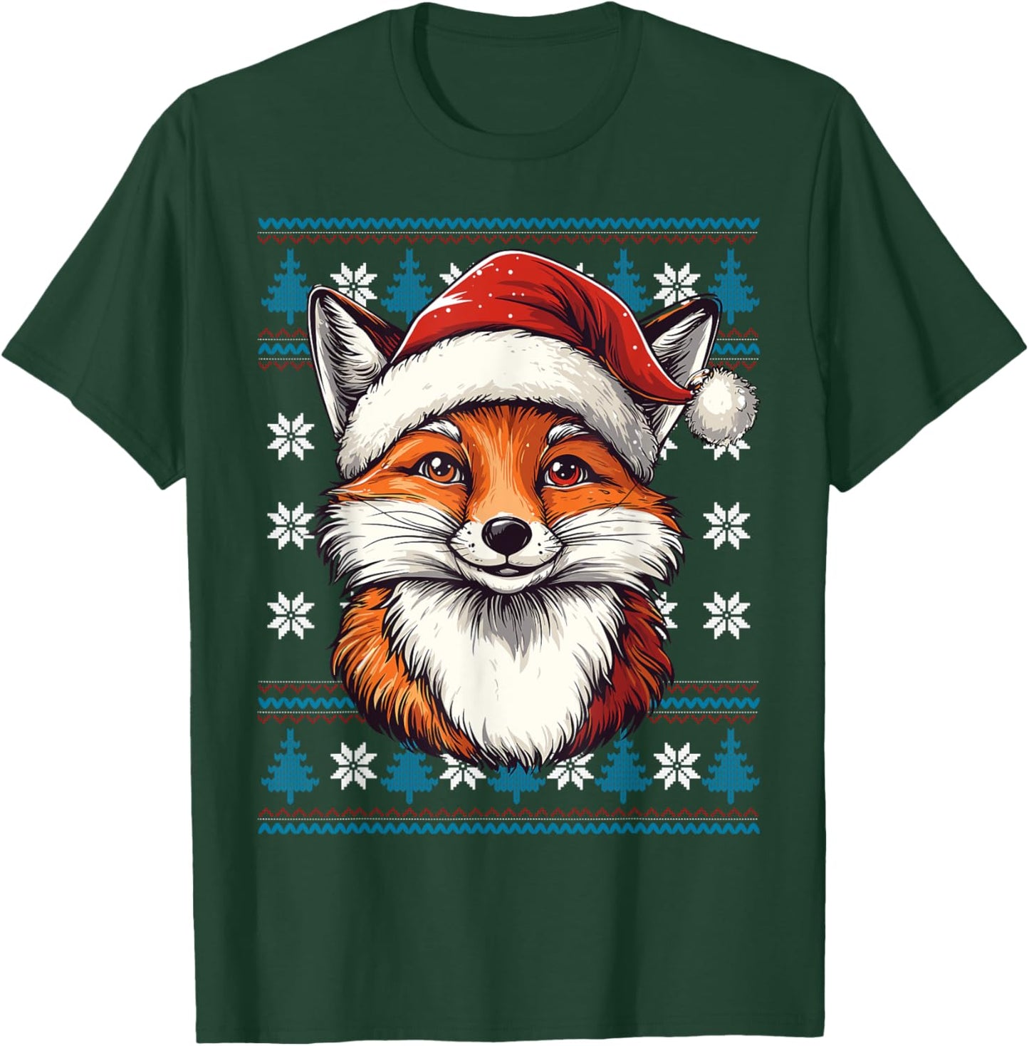 Foxes Santa Hat Ugly Christmas Sweater Foxes Lovers Holiday T-Shirt - T-Shirt | Forest
