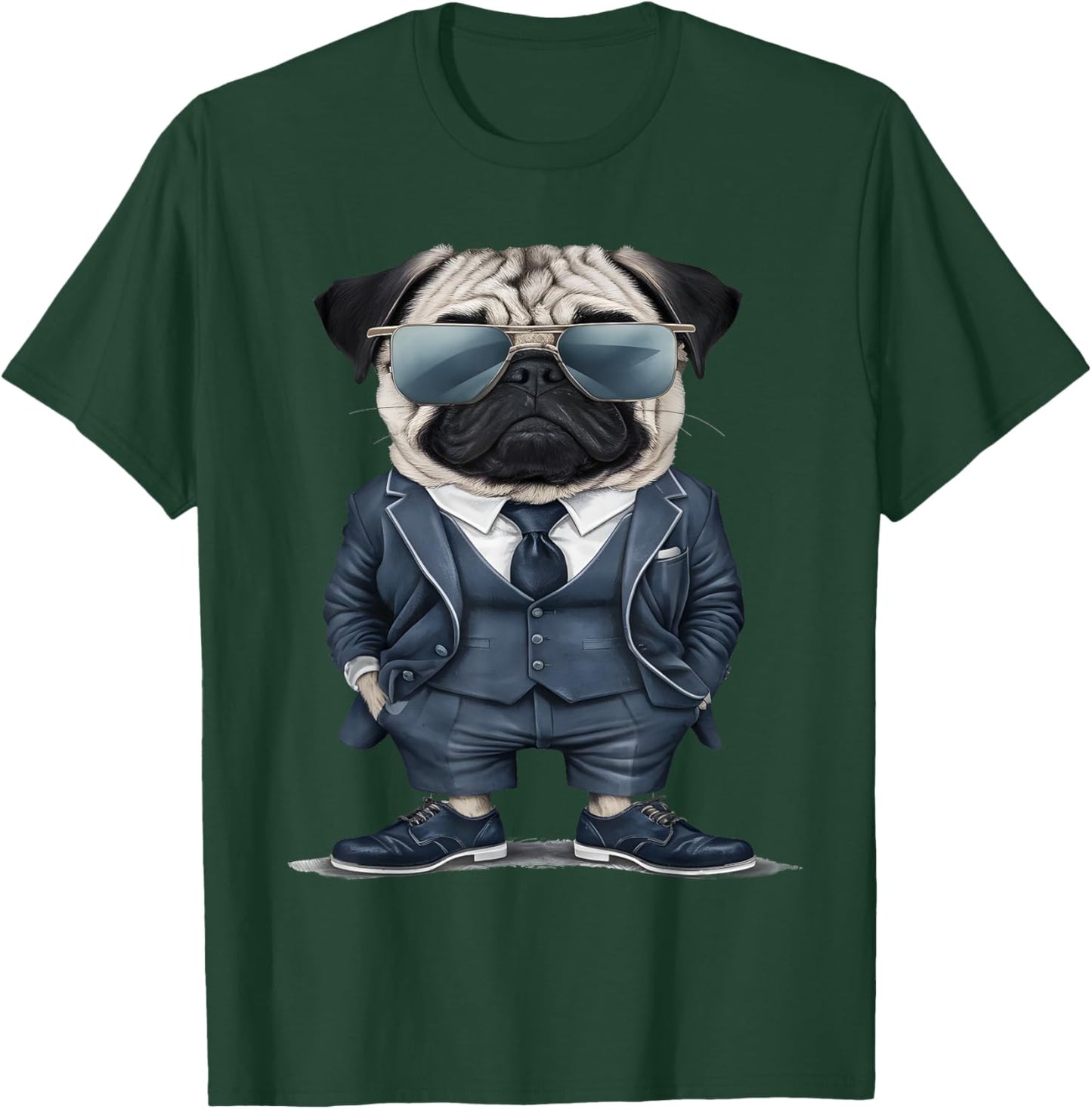 Men Woman Pug Suit Pug T-Shirt - T-Shirt | Forest