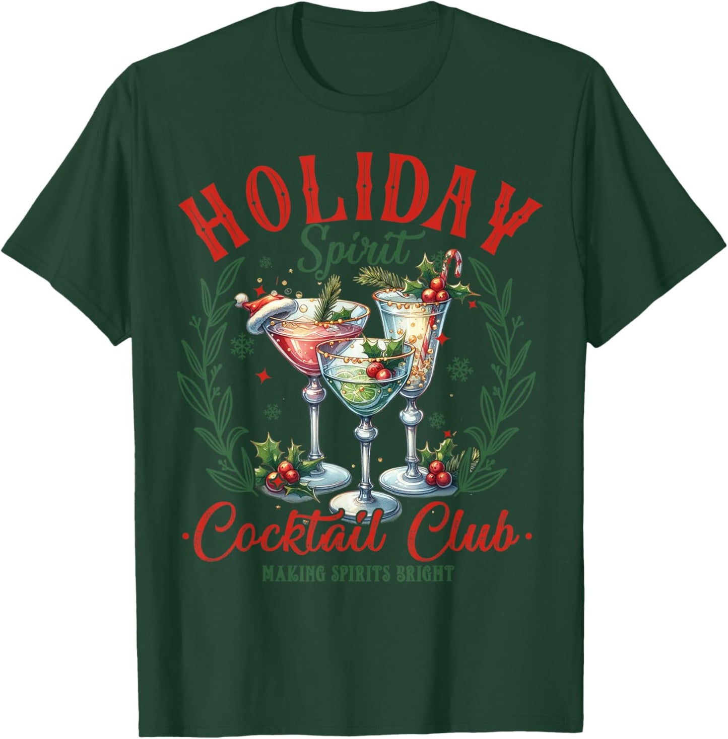 Funny Christmas Party Holiday Spirit Cocktail Club Pajamas T-Shirt - T-Shirt | Forest