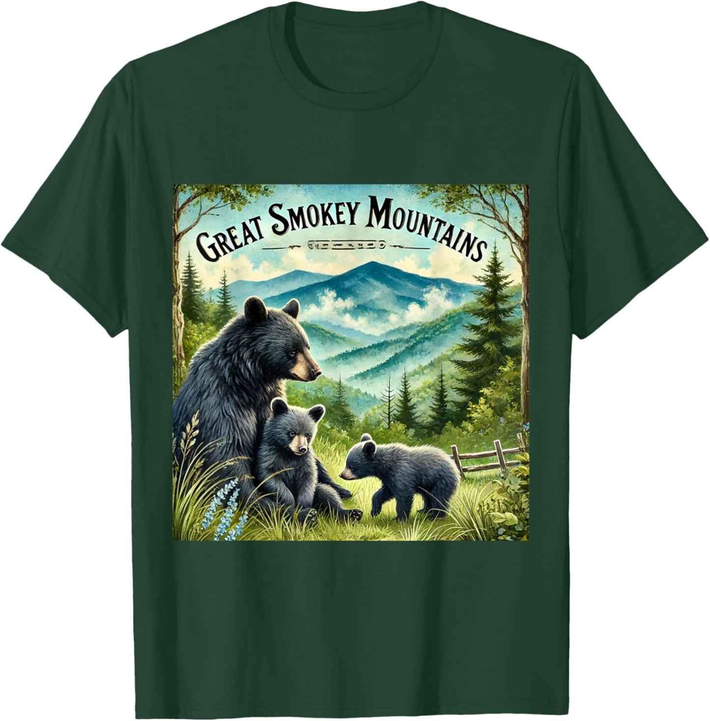 Great Smokey Mountains Black Bear Mother and Cub T-Shirt - T-Shirt | Forest