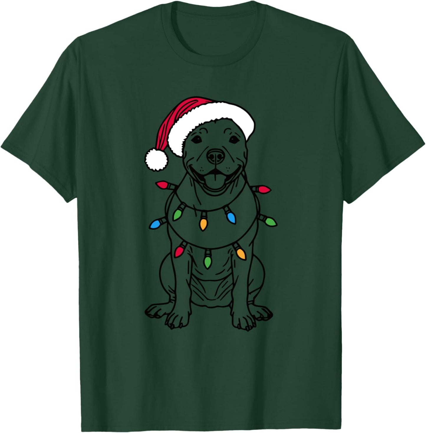 Funny Santa Pitbull Christmas Lights Pitbull Dog Lover Xmas T-Shirt - T-Shirt | Forest