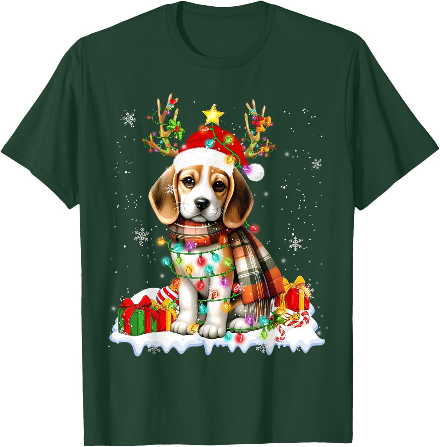 Santa Beagle Christmas Lights Funny Reindeer Dog Xmas 2026 T-Shirt - T-Shirt | Forest