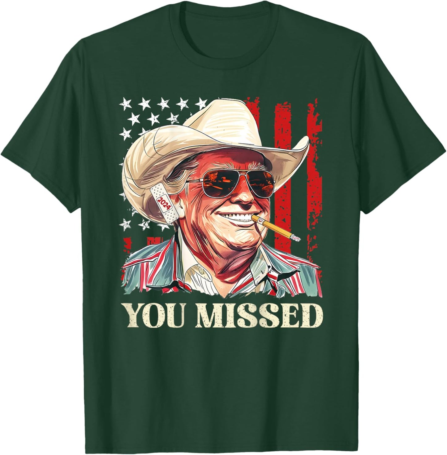 Western Trump Cowboy You Missed Trump 2024 Flag (On Back) T-Shirt - T-Shirt | Forest