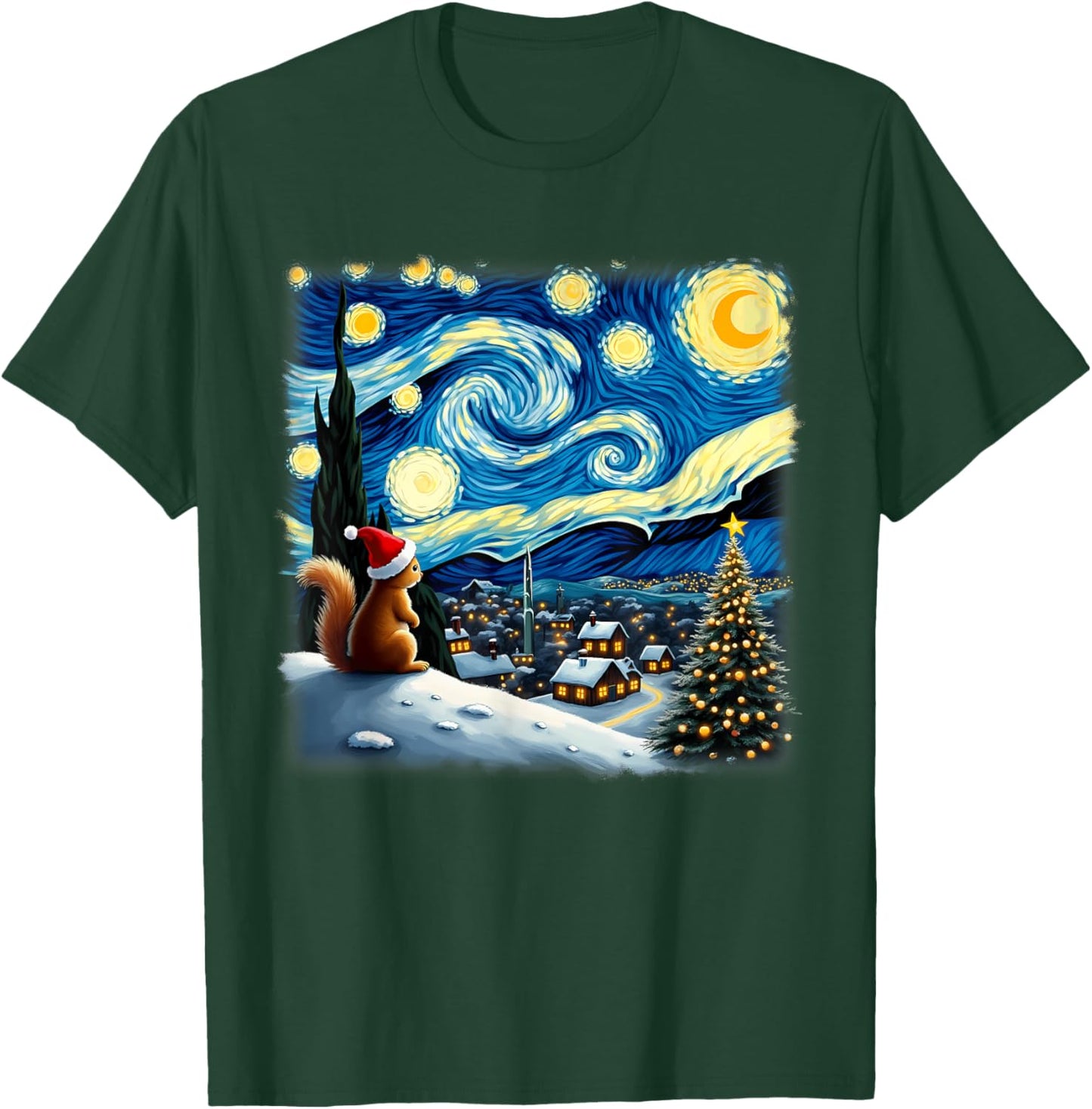 Christmas Squirrel Starry Night T-Shirt - T-Shirt | Forest