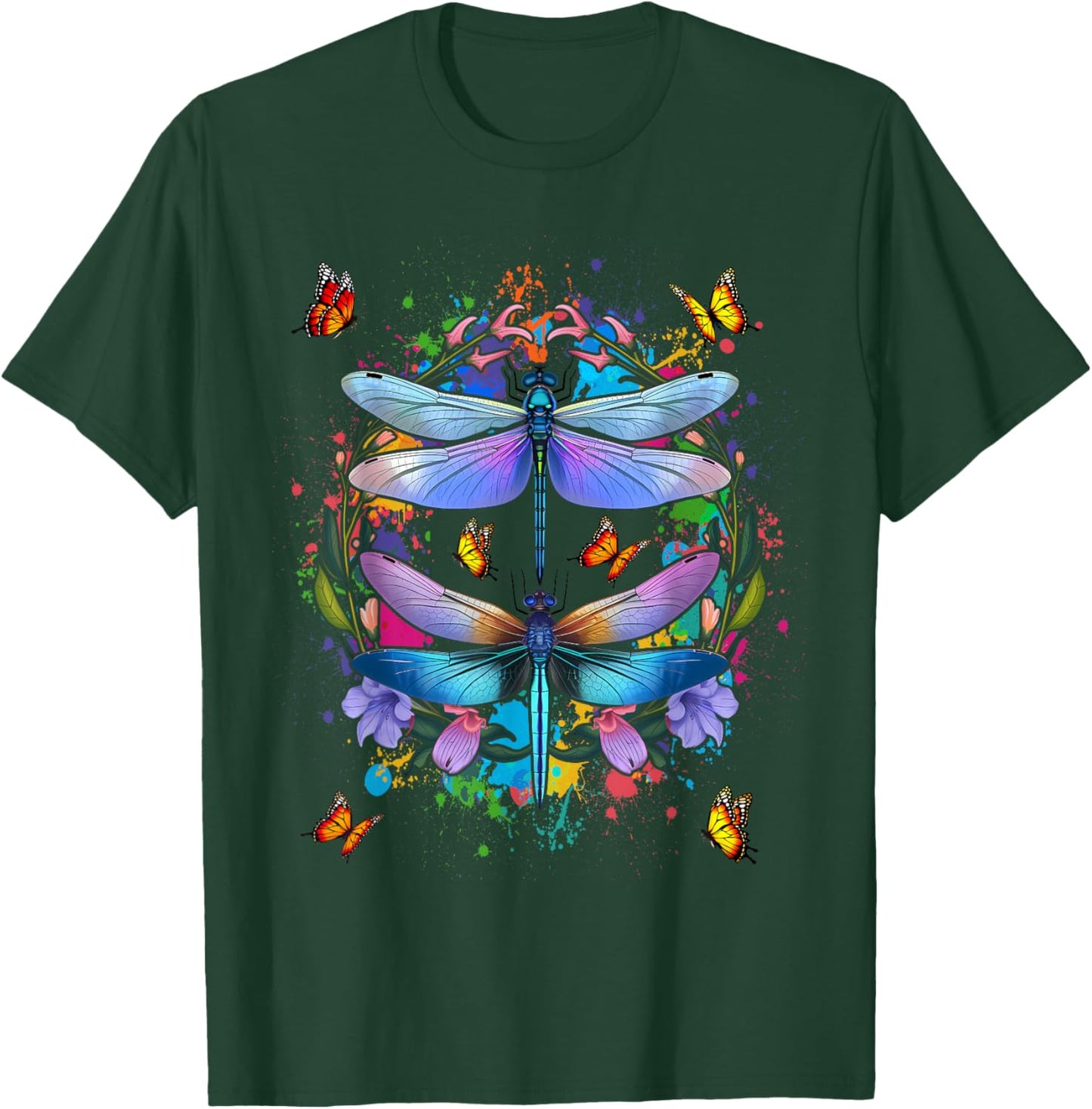 Dragonfly Chakra Color Flower Dragonflies T-Shirt - T-Shirt | Forest