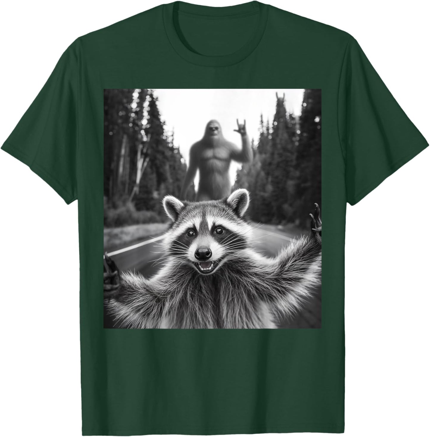 Raccoon Selfie With Bigfoot Funny Gifts Women Kid T-Shirt - T-Shirt | Forest