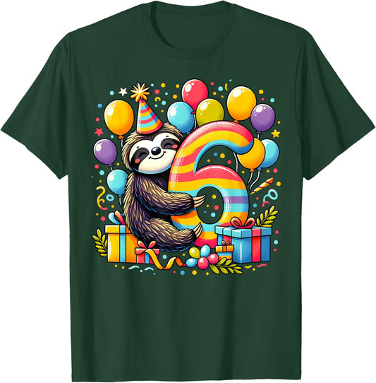 Kids Sloth Theme sixth Bday Party 6th Sloth Birthday T-Shirt - T-Shirt | Forest