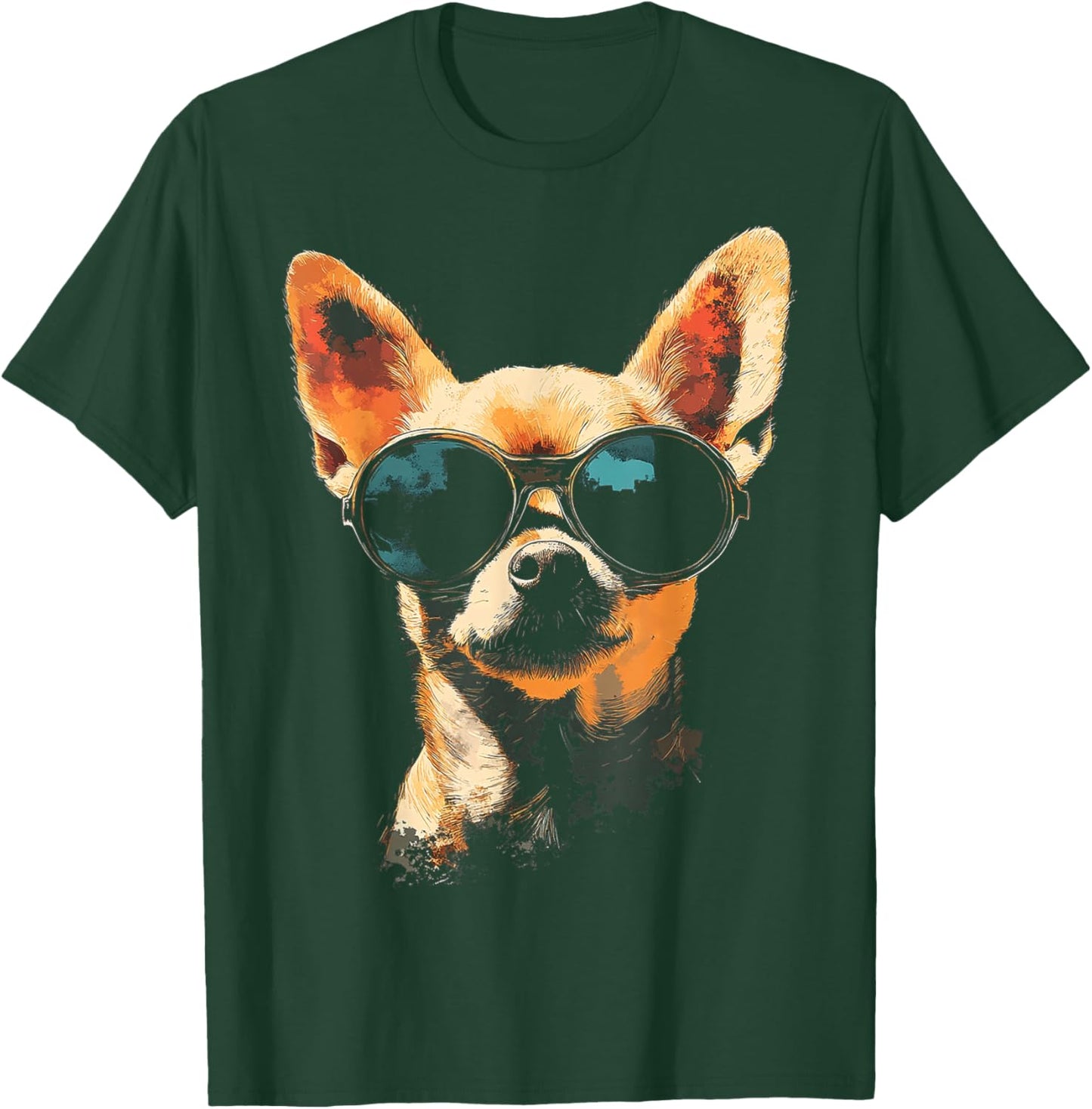 Chihuahua Dog Motif Pet Artwork Sunglasses Chihuahua Women Kids T-Shirt - T-Shirt | Forest