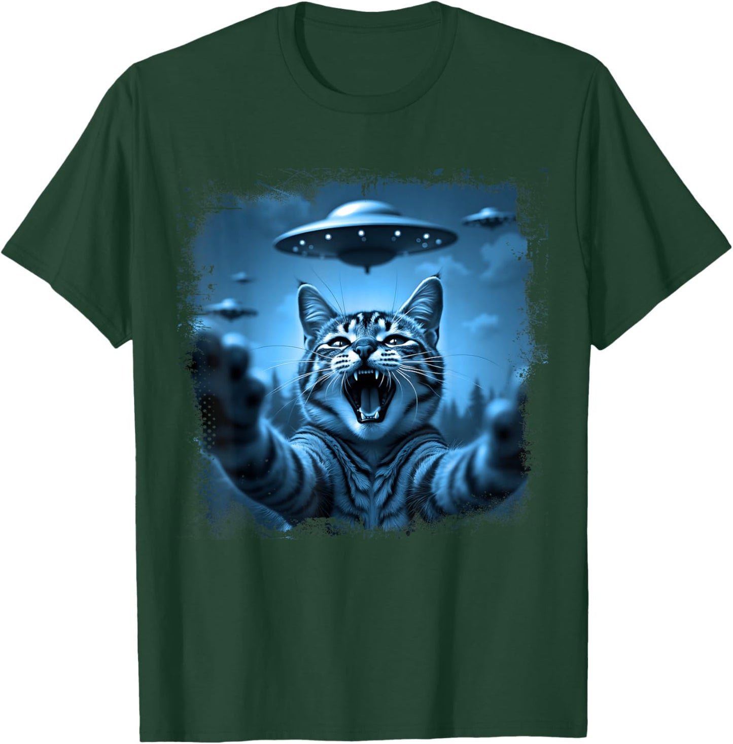 Funny Cat Selfie with UFOs Funny Cats Alien Design T-Shirt - T-Shirt | Forest