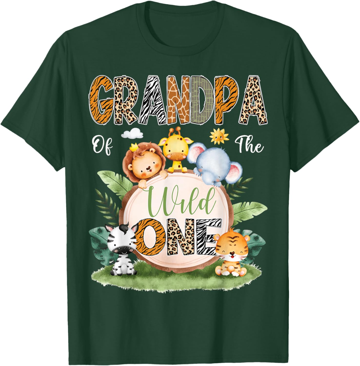 Grandpa Of The Wild One 1St Birthday Kids Safari Jungle T-Shirt - T-Shirt | Forest