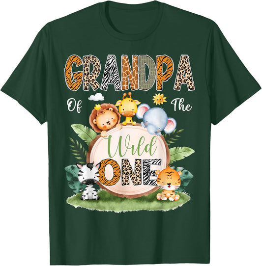 Grandpa Of The Wild One 1St Birthday Kids Safari Jungle T-Shirt - T-Shirt | Forest