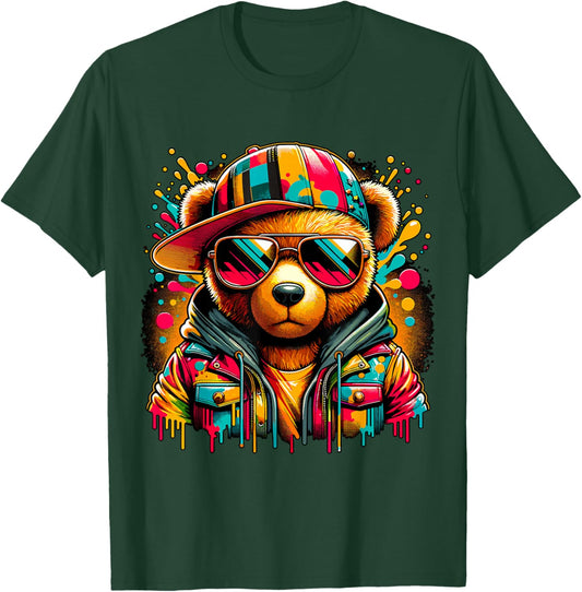 Colorful Hip Hop Teddy Bear with Sunglasses Rap Music T-Shirt - T-Shirt | Forest