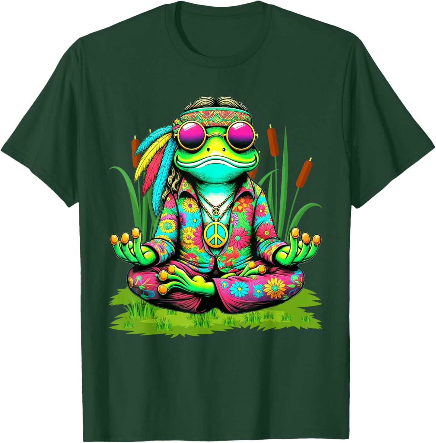 Frog Peace Sign Sunglasses Hippie T-Shirt - T-Shirt | Forest