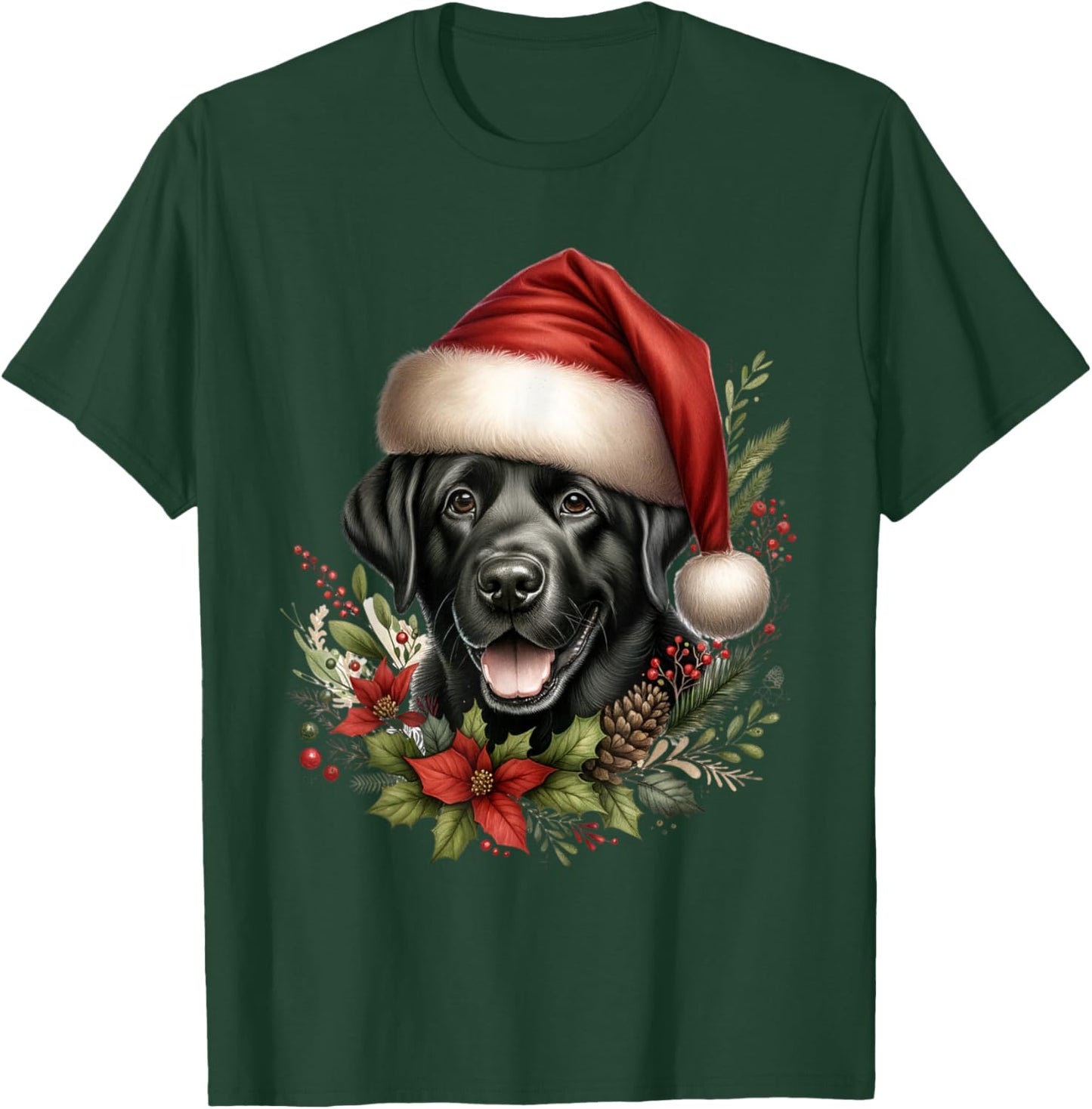 Christmas Black Labrador Lab Dog Watercolor Artwork T-Shirt - T-Shirt | Forest