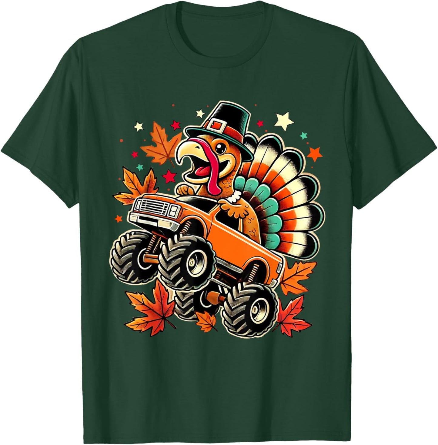 Funny Turkey Driving Monster Truck Thanksgiving Boys Toddler T-Shirt - T-Shirt | Forest