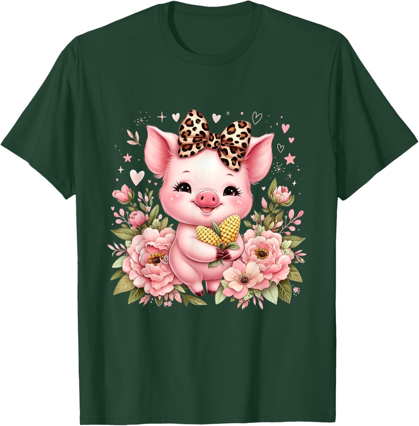 Pig Corn Leopard Coquette Bow Flowers Cute Pig Lover Women T-Shirt - T-Shirt | Forest